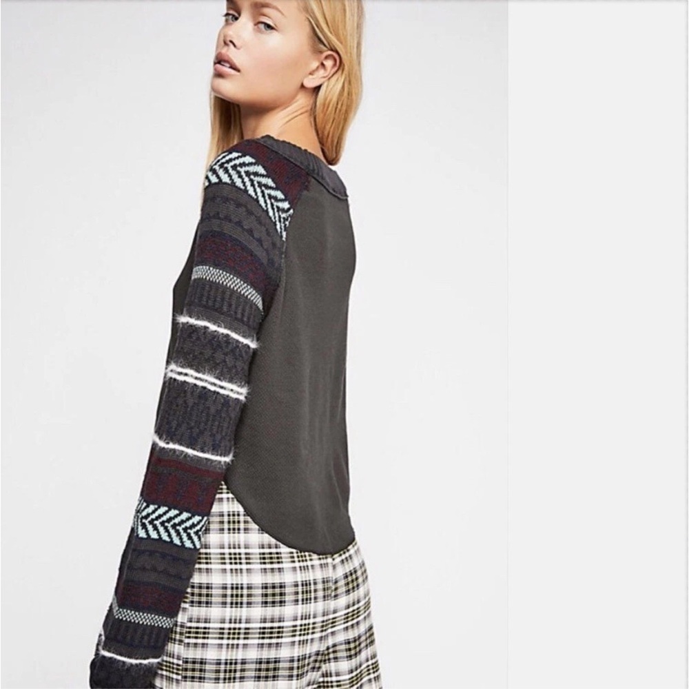 Free People Fairground Thermal Sweater waffle knit Small Bell sleeve boho crop - Picture 11 of 12